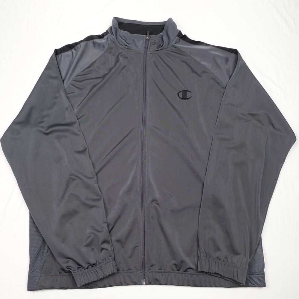 Champion Track Jacket Adult 2XL Gray Full Zip Mock Neck Men's Long Sleeves